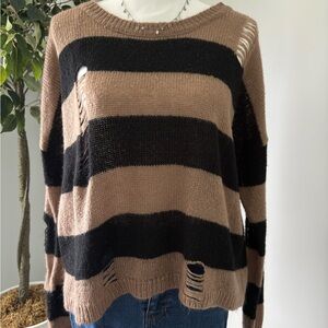 Chic Black and Tan Striped Women's Sweater